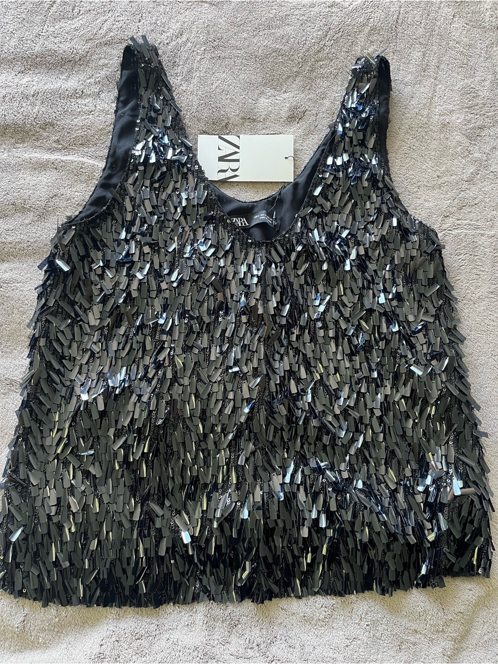 Zara Black Sequin Fringe Camisole